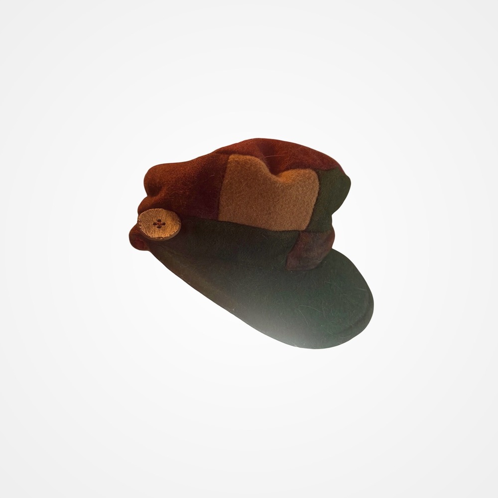 Handmade Wool Felt Patchwork Newsboy Cap Green Burgundy Boho‎ Baker Boy Hat